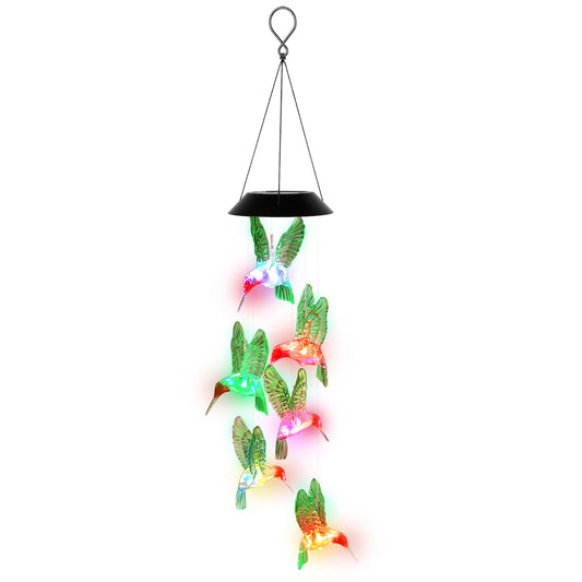 EEEkit Solar Powered Wind Chime, LED Discolor Hummingbird Windbell Lamp Waterproof for Outdoor Yard Garden Pathway Decor