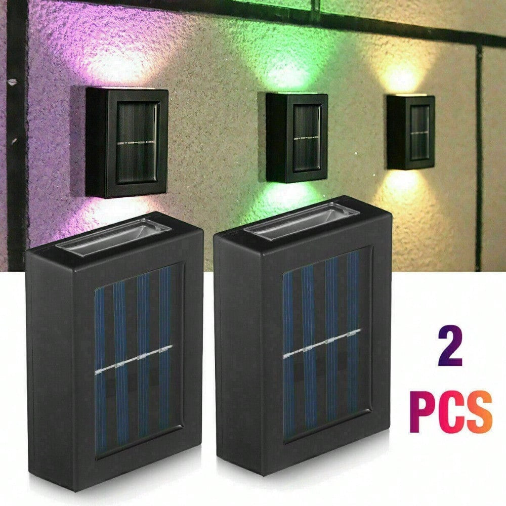 STONESKY 2Pcs Color Change Solar 2 LED Deck Lights Garden Patio Pathway Step Fence Lamps