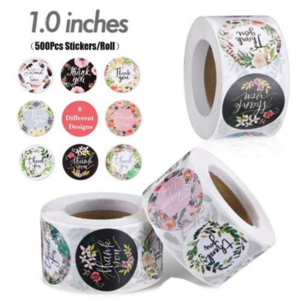 StoneSky 2 Roll of 1000 pcs 1" Assorted Floral Thank You Stickers Round Sealing Labels US