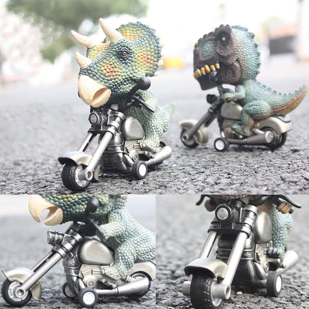 STONESKY 4Pcs Simulation Dinosaur Motorcycle Toys Inertia Riding Pull Back Car Toys Gift