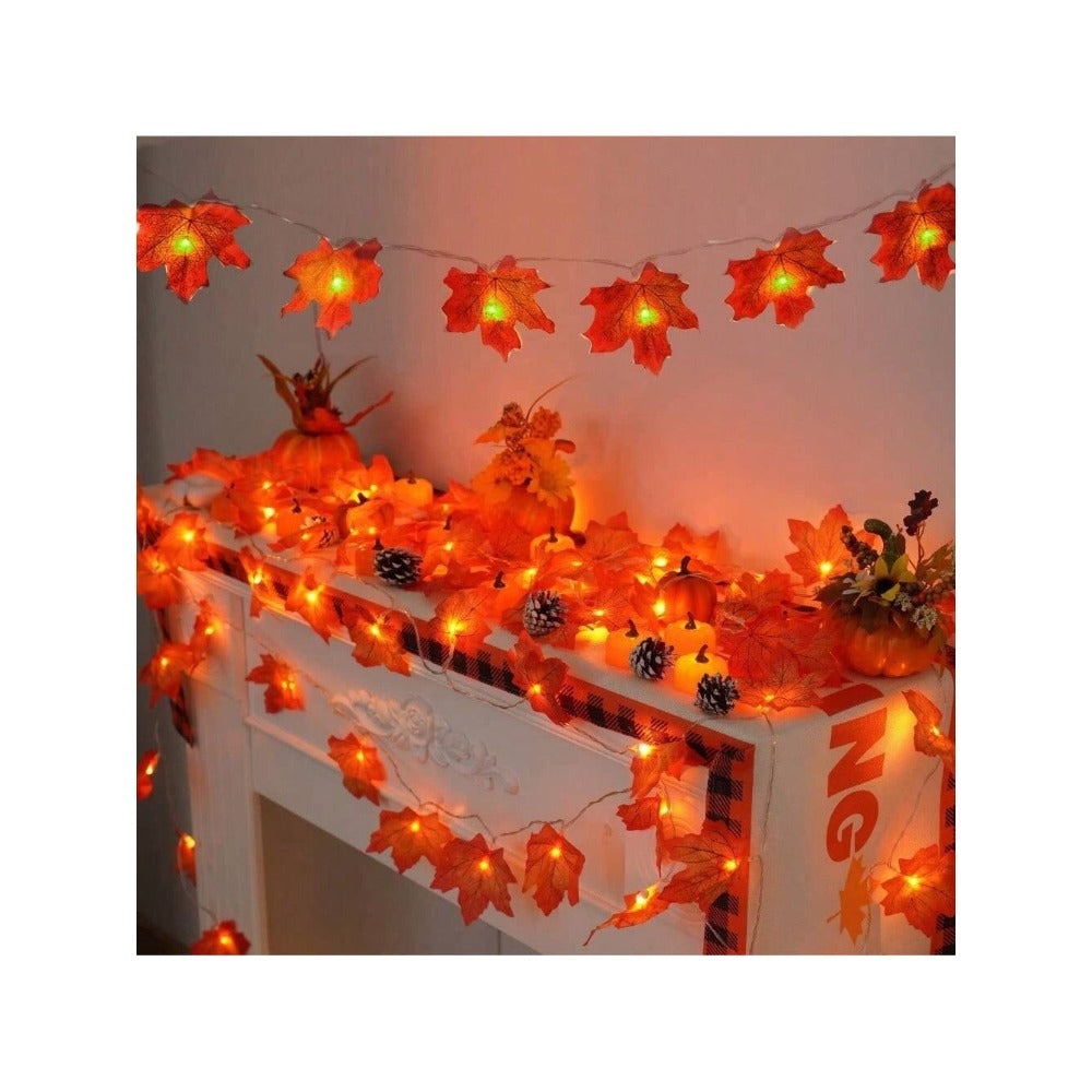 STONESKY 1Pcs Fall Garland Decorations Maple Leaf String Lights Thanksgiving Halloween