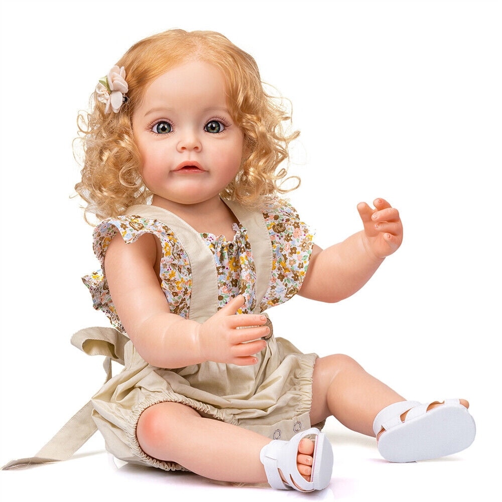 22" Realistic Newborn Baby Full Body Soft SiliconeDoll Curly Hair Girl Princess