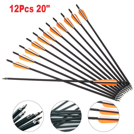 StoneSky 12Pcs 20" Carbon Crossbow Bolts Arrows Moon Nocks  8mm Shaft W/ Screwed Tips