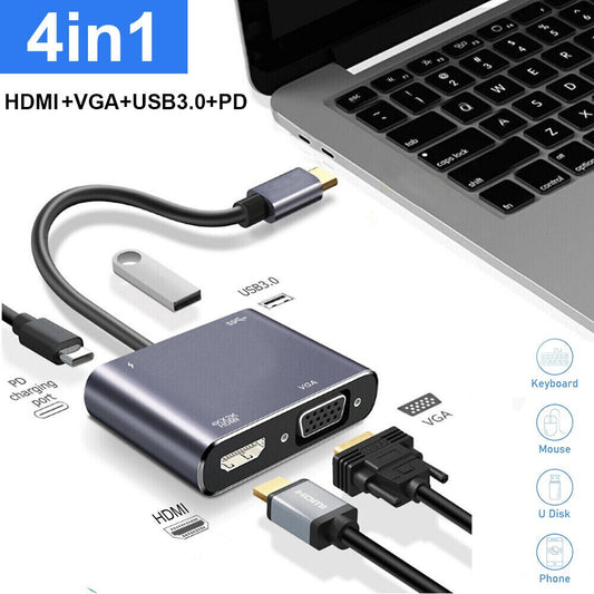 StoneSky USB 3.0 Type C USB C To VGA HDMI Multiport Adapter 4K UHD Converter Port MacBook