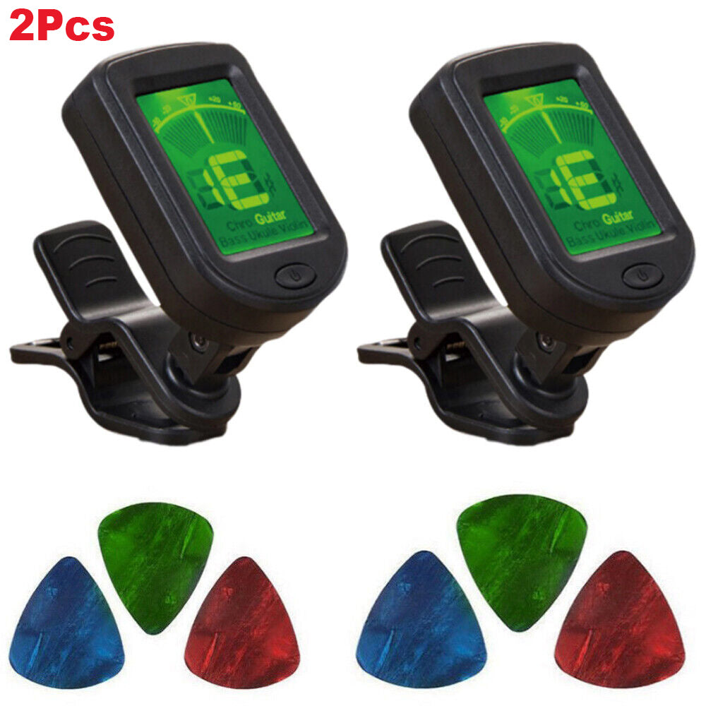 StoneSky 2Pcs Clip-On LCD Digital Acoustic Tuner for Guitar Bass Violin Ukulele Chromatic