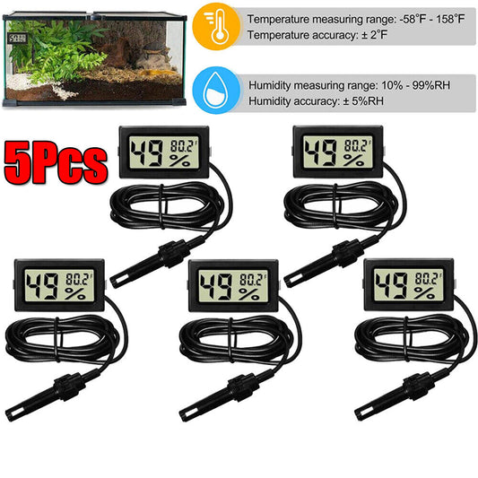 StoneSky 5Pcs LCD Digital Thermometer Hygrometer Aquarium Humidity Meter Gauge w/ Probe