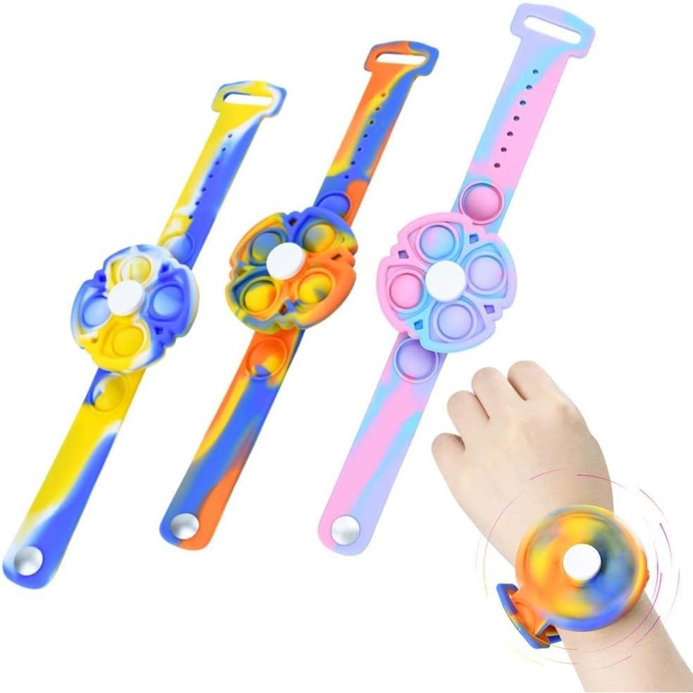 STONESKY Rotatable Push Pop Bubble Bracelet Toys Fidget Spinner Watch Band Toy for Kids, Sensory Fidget Bracelets Stress Relief Fingertip Press Simple Dimple Silicone Wristband (Multicolor 3PCS)