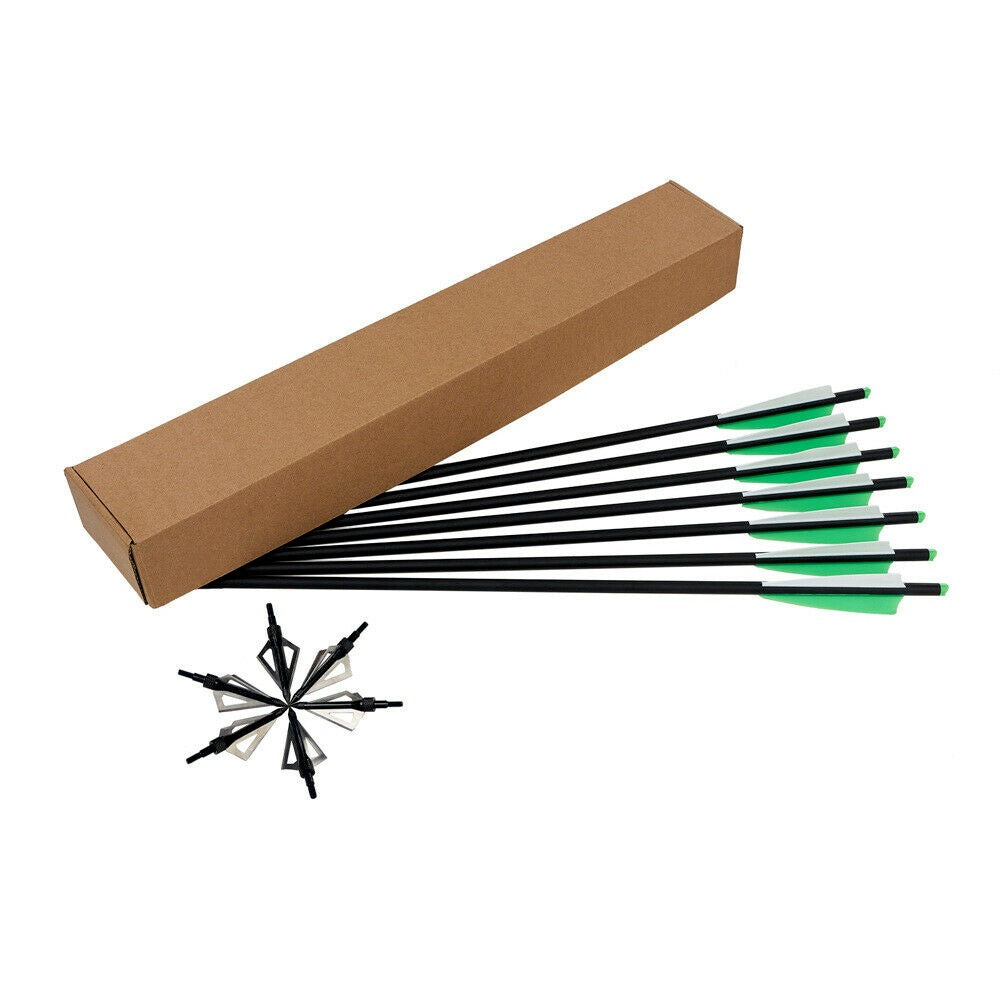 STONESKY 12Pcs 20" Carbon Crossbow Bolts Arrows OD8.8mm Shaft + Hunting Arrow Broadheads