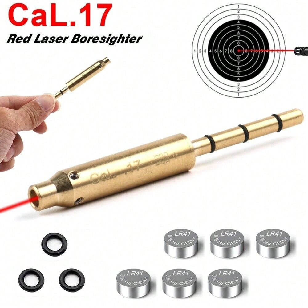 STONESKY .17 Red Laser Bore Sight End Barrel Laser Boresighter For .17 Chamber+ 6 Battery