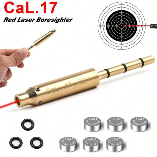 STONESKY .17 Red Laser Bore Sight End Barrel Laser Boresighter For .17 Chamber+ 6 Battery