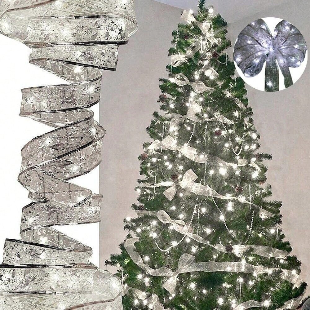 STONESKY 50LED Ribbon Light Christmas Tree Ornaments Decor DIY Lace Bow Fairy String Lamp