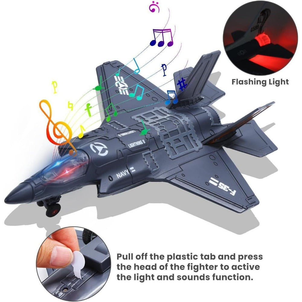 STONESKY F35+F16 Pull Back Diecast Fighter Jet Plane Model Toys for Kids with Sound Light