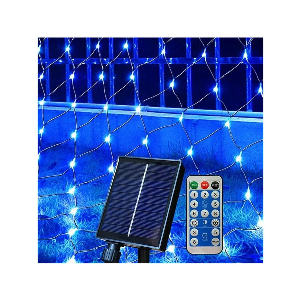 STONESKY Blue Light Solar Powered Outdoor Christmas Net Lights 200 LED Mesh String Lights
