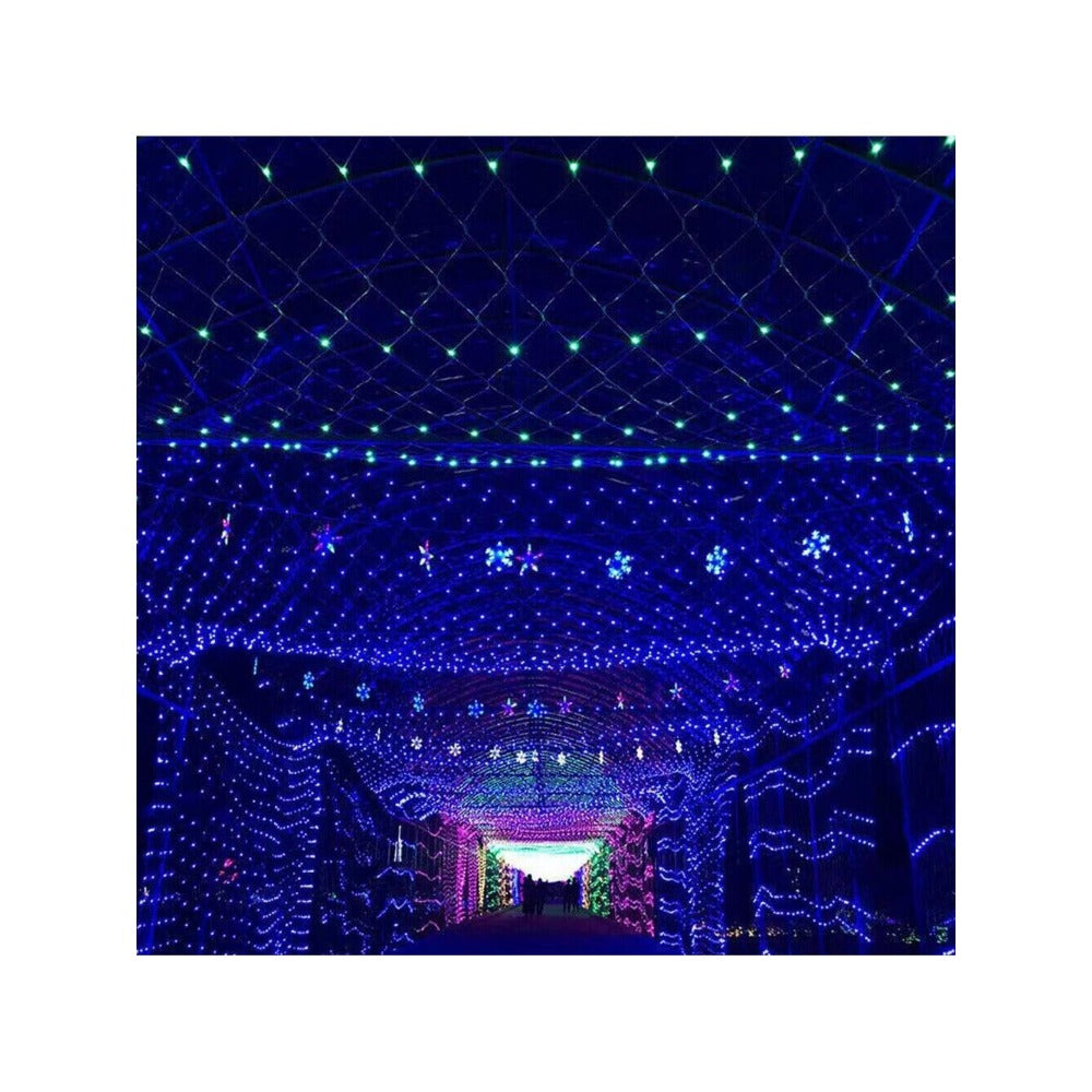 STONESKY Blue Light Solar Powered Outdoor Christmas Net Lights 200 LED Mesh String Lights