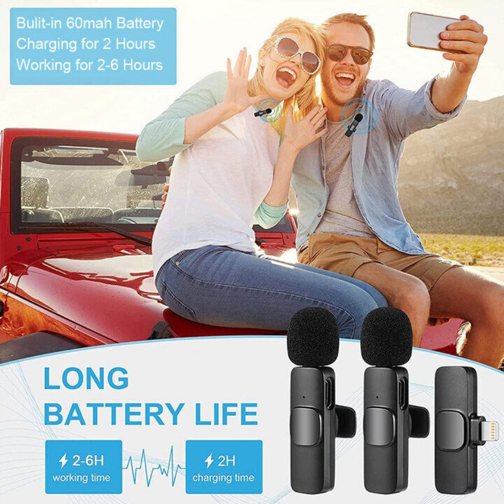 StoneSky 2 IN 1 Lavalier Wireless Microphone Audio Video Recording Mini Mic For iphone