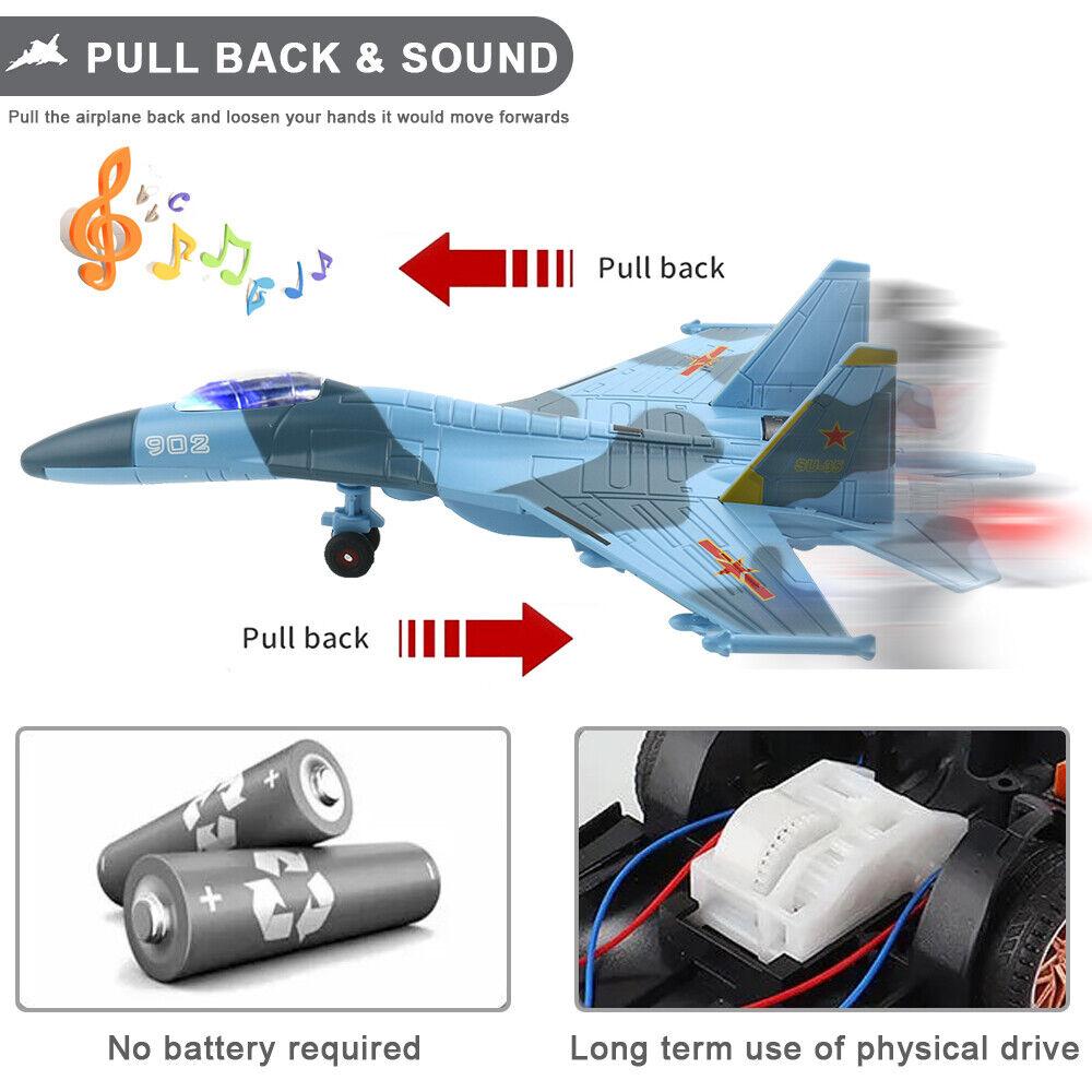 STONESKY 2Pack Fighter Jet Pull Back Toy for Kids Diecast Airplanes Model w/ Light &Sound