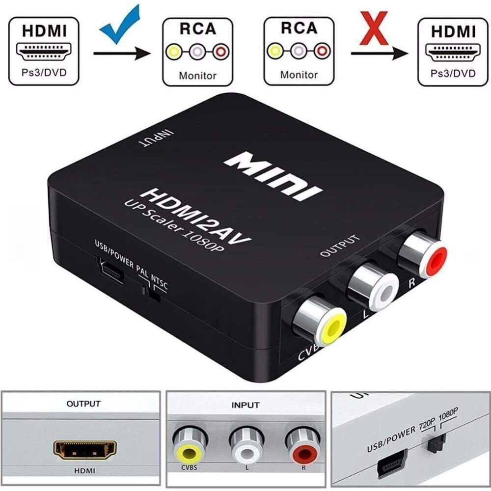 StoneSky HDMI to RCA AV HD Converter Adapter Composite Cable CVBS 3-RCA Audio Video 1080P