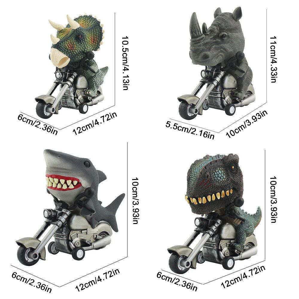 STONESKY 4Pcs Simulation Dinosaur Motorcycle Toys Inertia Riding Pull Back Car Toys Gift