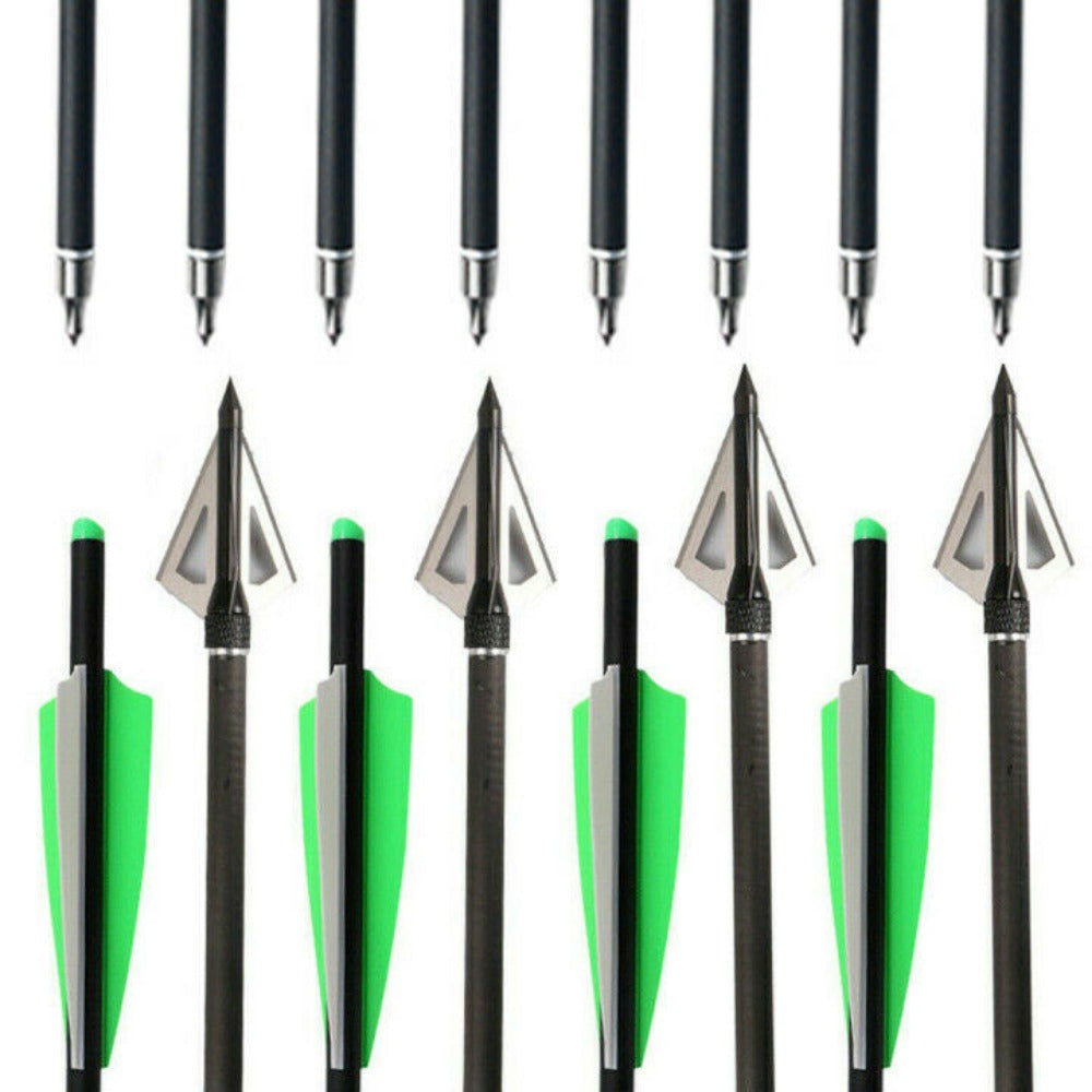 STONESKY 12Pcs 20" Carbon Crossbow Bolts Arrows OD8.8mm Shaft + Hunting Arrow Broadheads