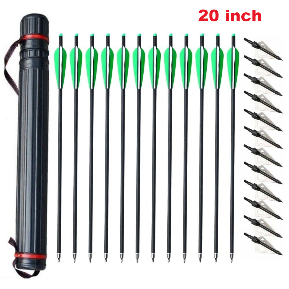 StoneSky 20 inch Crossbow Bolts Carbon Arrows Target + 12x 100 grain Broadheads +Quiver