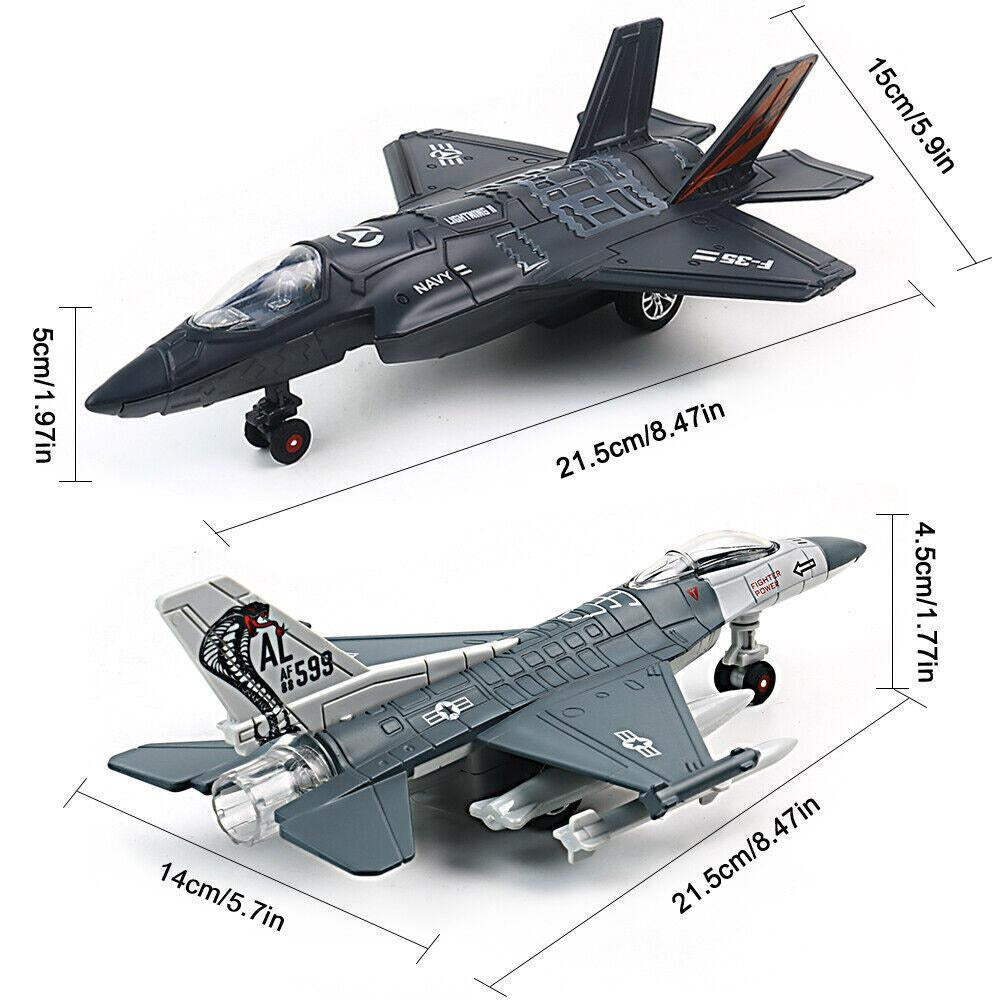 STONESKY F35+F16 Pull Back Diecast Fighter Jet Plane Model Toys for Kids with Sound Light