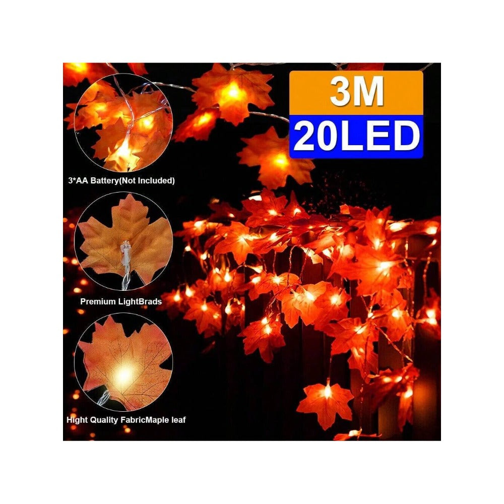STONESKY 20 LED Fall Maple Leaves Light Lamp Garland Thanksgiving Festival Party Decor US