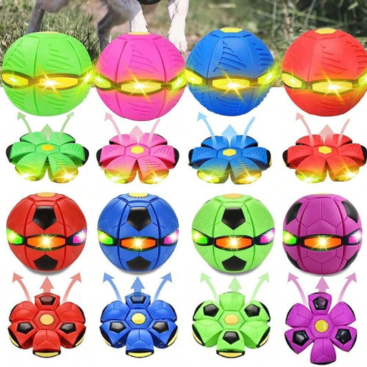 STONESKY Pet Dog Toys Flying Saucer Ball Magic Deformation UFO Toy Sports Dog with Lights