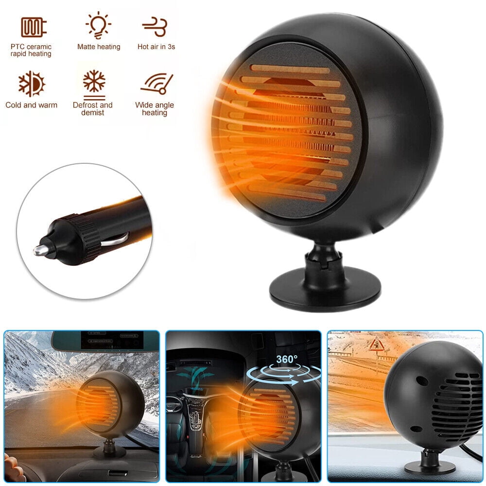 Cocobaby 12V Car Heater, 2 in 1 Heating & Cooling Car Heater That Plugs Into Cigarette Lighter Portable Windshield Defogger and Defroster 180w 3 Seconds Fast Heating with 360 Degree Rotary Base