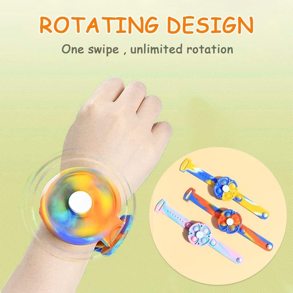 STONESKY Rotatable Push Pop Bubble Bracelet Toys Fidget Spinner Watch Band Toy for Kids, Sensory Fidget Bracelets Stress Relief Fingertip Press Simple Dimple Silicone Wristband (Multicolor 3PCS)