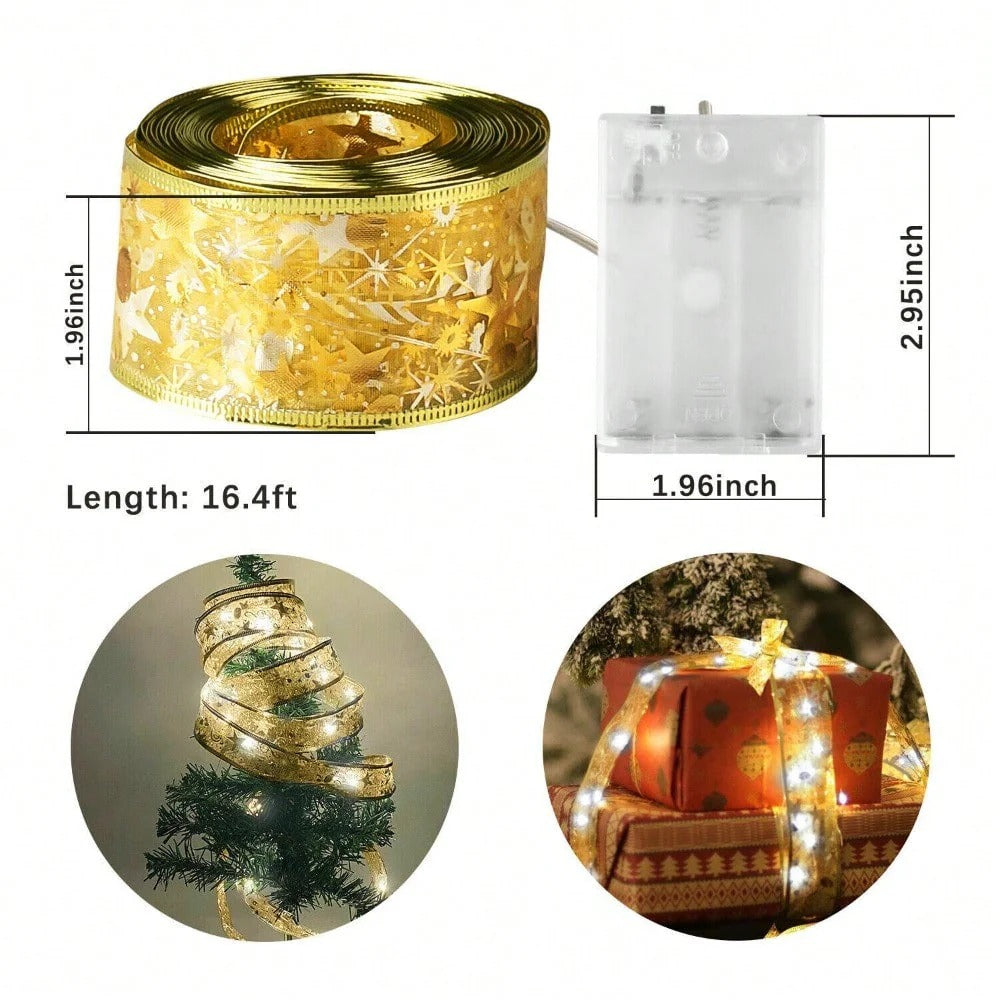 STONESKY 16.4ft 50LED Outdoor String Fairy Lights Ribbon Bows Christmas Tree Garden Decor