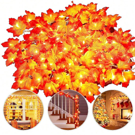 STONESKY 1Pcs Fall Garland Decorations Maple Leaf String Lights Thanksgiving Halloween
