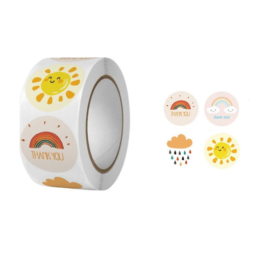 STONESKY 500Pcs 1" Thank You Stickers 4 Design Round Sunshine Smile Label Stickers Roll