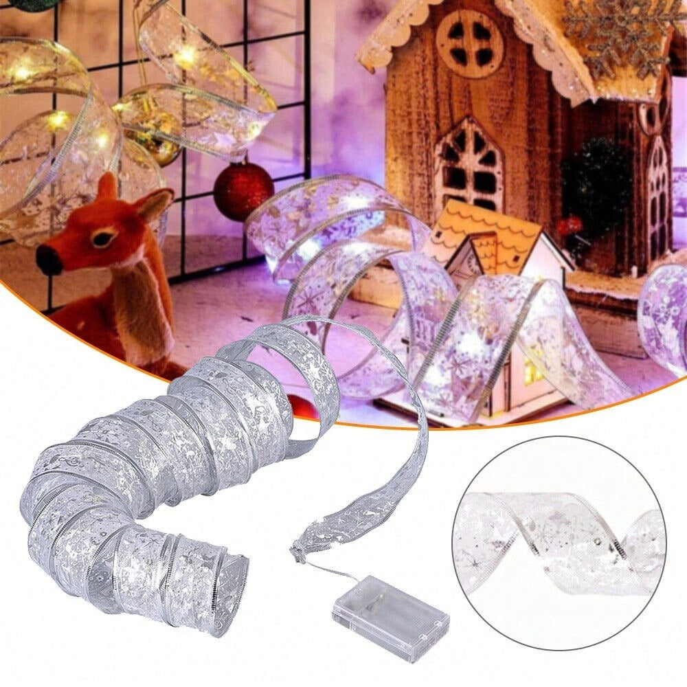 STONESKY 50LED Ribbon Light Christmas Tree Ornaments Decor DIY Lace Bow Fairy String Lamp