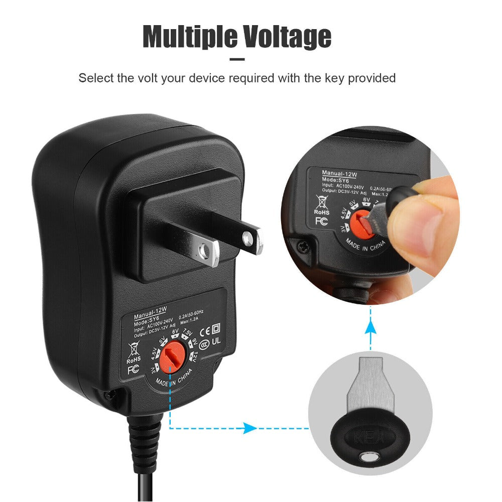 StoneSky Power Adapter for AC Input 110-240 Volts 12W 3V-12V Universal AC to DC Supply