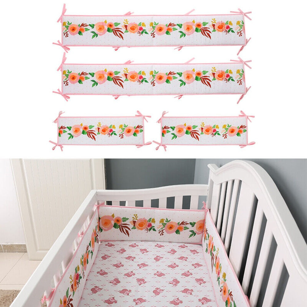 StoneSky 4 Piece Baby Crib Bumper Protector Soft Breathable Crib Padded Liners w/Straps