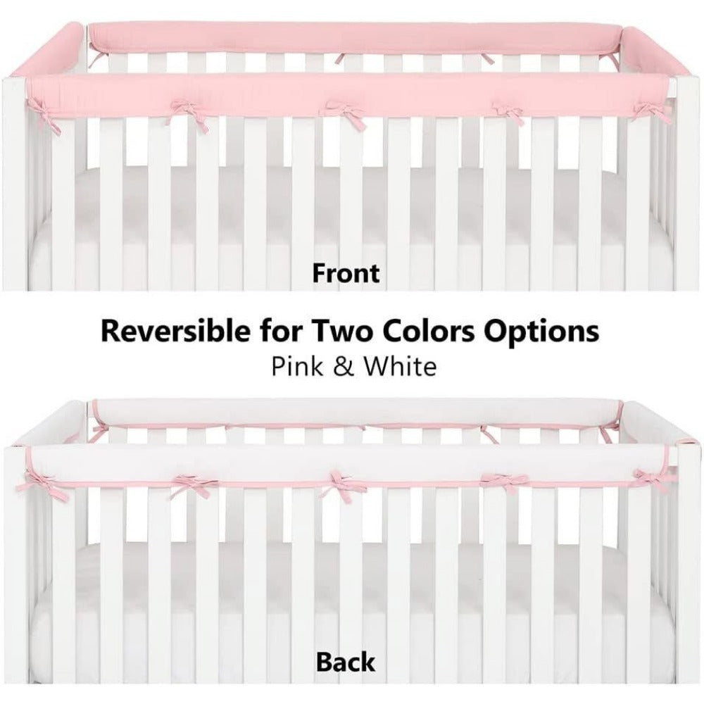 StoneSky 4Pcs Crib Rail Covers Protector Safe Teething Guard Wrap for Standard Crib Pink