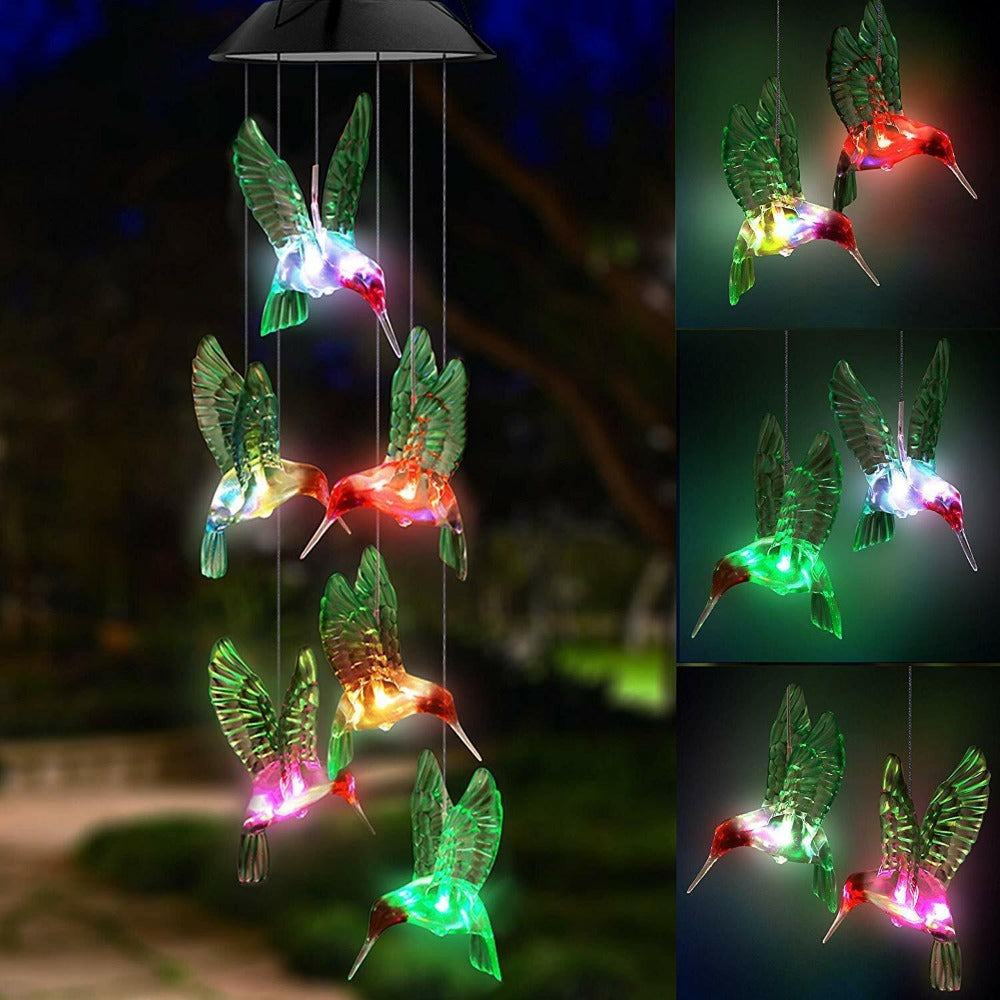 StoneSky Color-Changing LED Hummingbird Solar Wind Chimes Yard Home Garden Decor Lights