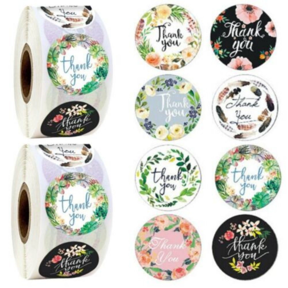 StoneSky 2 Roll of 1000 pcs 1" Assorted Floral Thank You Stickers Round Sealing Labels US