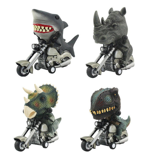 STONESKY 4Pcs Simulation Dinosaur Motorcycle Toys Inertia Riding Pull Back Car Toys Gift