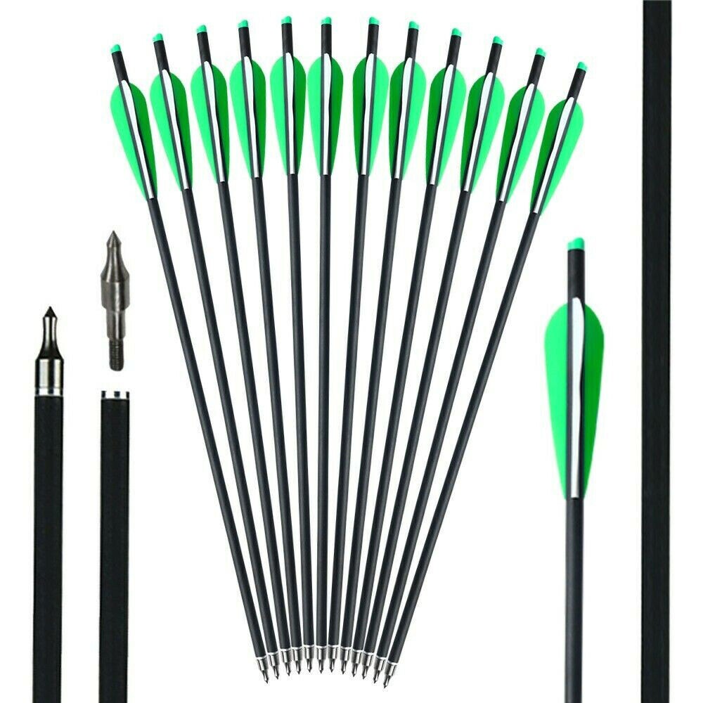 StoneSky 20 inch Crossbow Bolts Carbon Arrows Target + 12x 100 grain Broadheads +Quiver