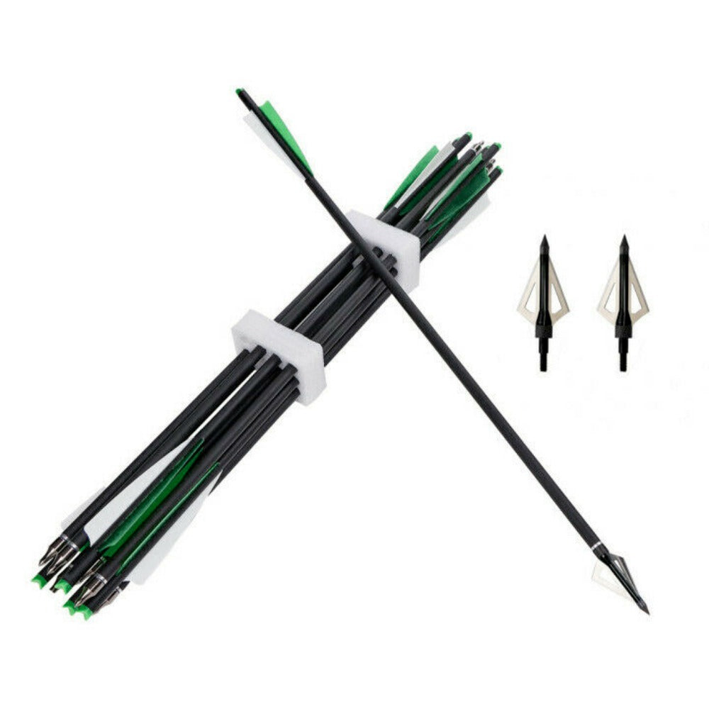 STONESKY 12Pcs 20" Carbon Crossbow Bolts Arrows OD8.8mm Shaft + Hunting Arrow Broadheads