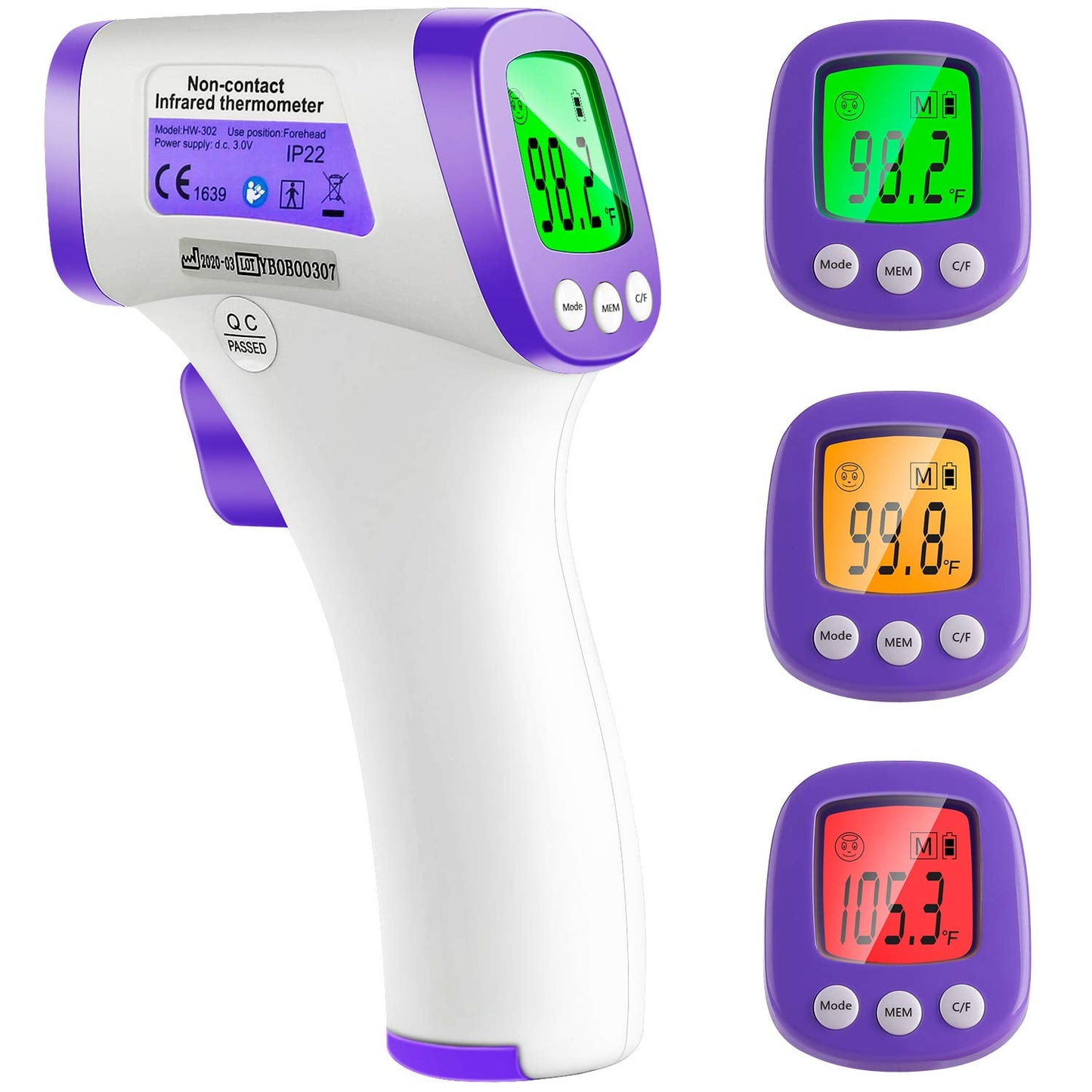 Madison Infrared Forehead Thermometer for Adults, Non Contact Touchless Digital Temporal Thermometer for Baby Kids with Fever Alarm, LCD Screen and Temperature Data Memory (NO Battery Included)