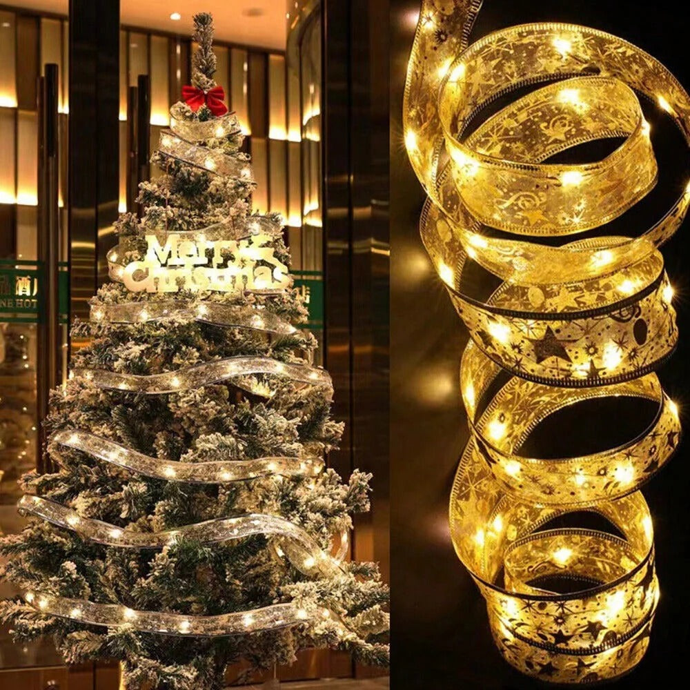 STONESKY 16.4ft 50LED Outdoor String Fairy Lights Ribbon Bows Christmas Tree Garden Decor