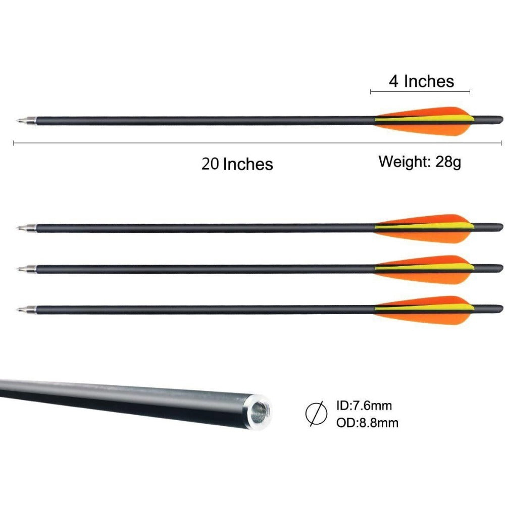 StoneSky 12Pcs 20" Carbon Crossbow Bolts Arrows Moon Nocks  8mm Shaft W/ Screwed Tips