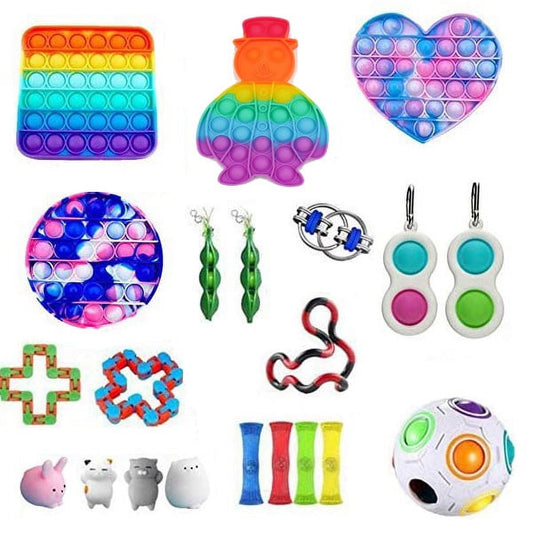 Fidget Toy Packs, Cheap Sensory Toy, 21Pcs Fidget Toy Set for Kids Adults, Decompression Toy with Push P-op Bubble Simple Dimple Infinite Cube, Stress Relieves Sensory Squeeze Toy for Kids Adults