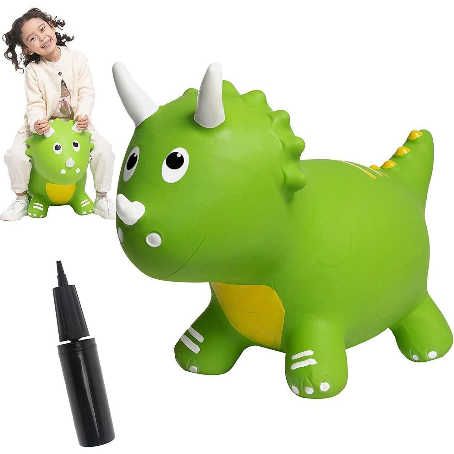 STONESKY Kids Dinosaur Bouncy Animal Toys, Inflatable Triceratops Bouncer Ride on Bounce