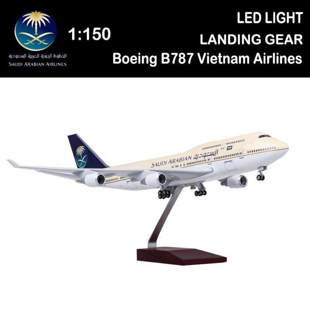 STONESKY 1/150 Saudi Arabia Airline Boeing B747 Airplane Model Resin With Voice LED Light