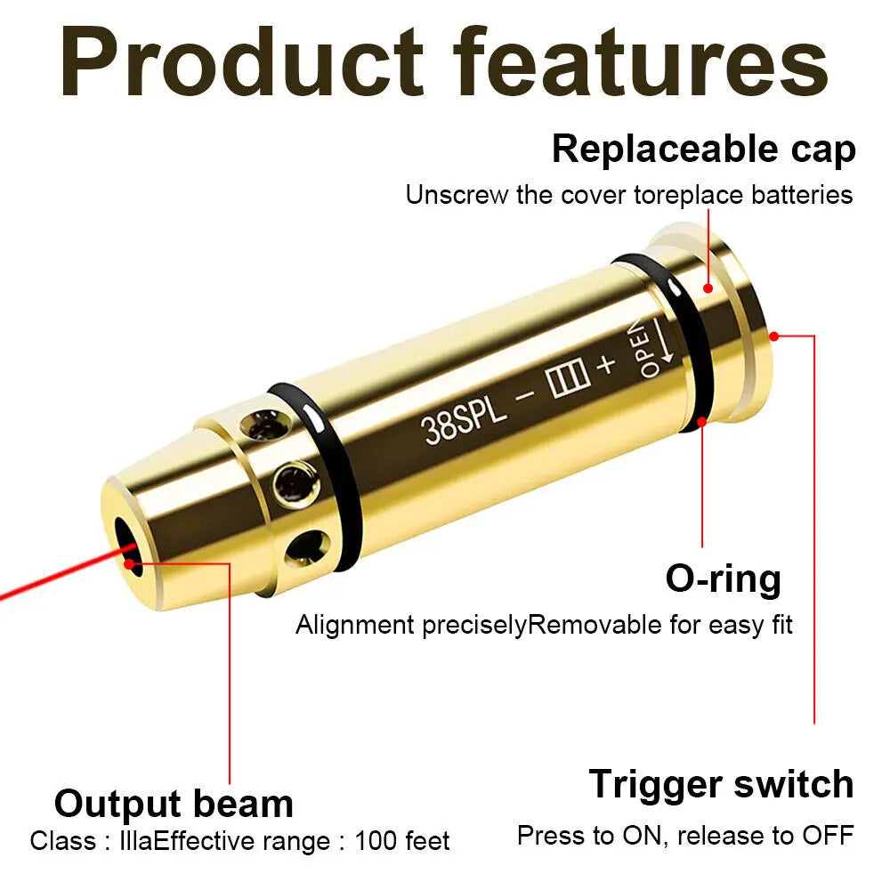 STONESKY 38SPL Red Laser Bore Sight Cartridge Dry Fire Shooting Training Brass Boresight for Hunting