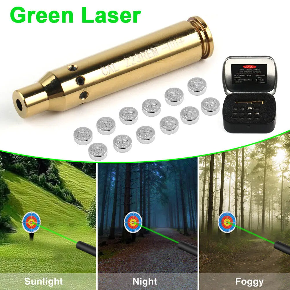 STONESKY .223REM Green Laser Bore Sight Cartridge Shooting Boresight w/ 12Pcs Battery holographic sight