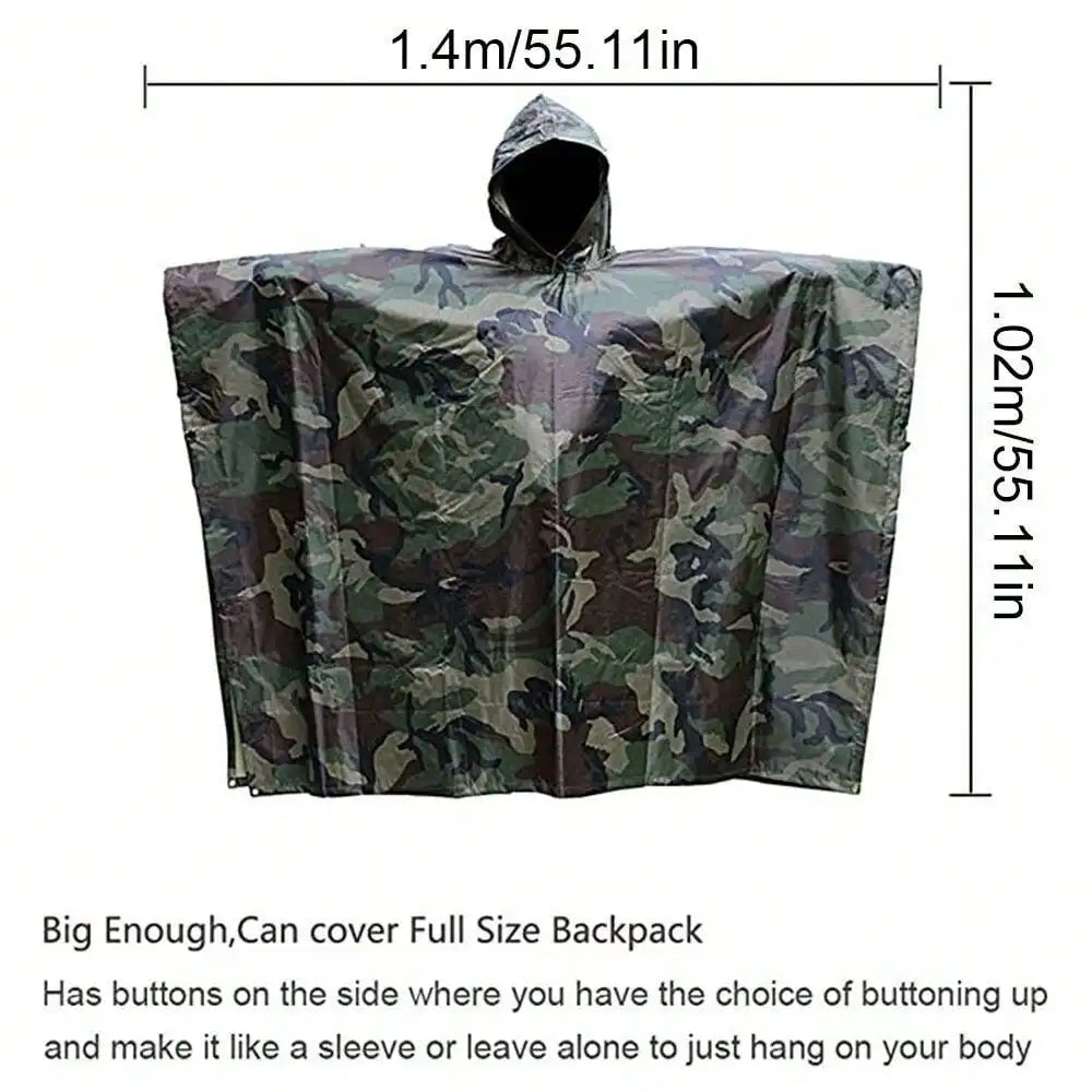 STONESKY New US Woodland Ripstop Wet Weather Camo Raincoat Poncho For Camping Hiking